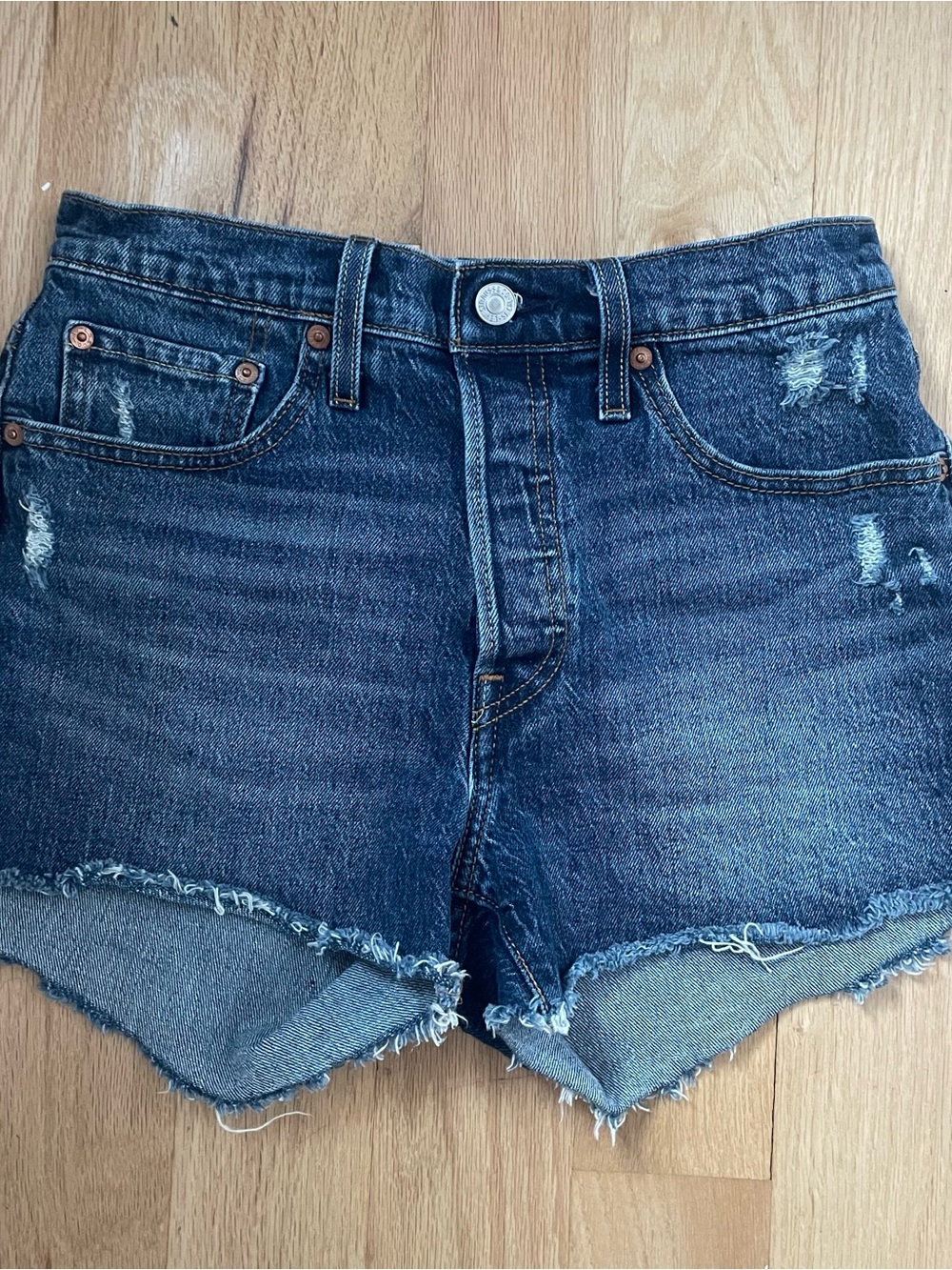 Levi’s 501 Denim Frayed Hem Women’s Shorts - Dark Blue